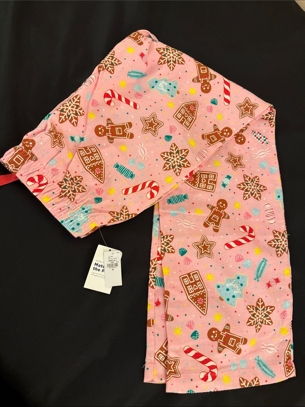 Old Navy Pink and Cream Gingerbread 'OH SNAP' ladies Pajama Set Top L bottom M - Picture 6 of 11